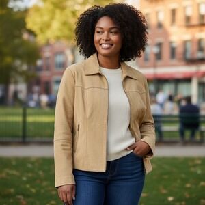 VTG Faded Glory Womens Jacket XL Camel Tan Suede Leather Boho Western Cowgirl